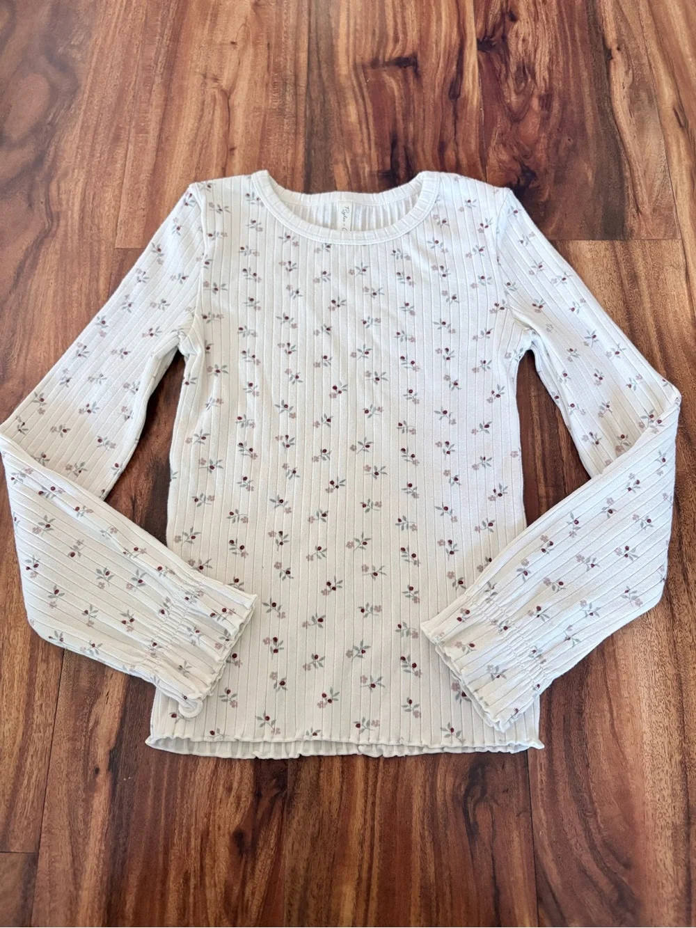 Rylee + Cru Girls Ribbed Long Sleeve Top Natural Ditsy Floral Shirt 6 7 Years